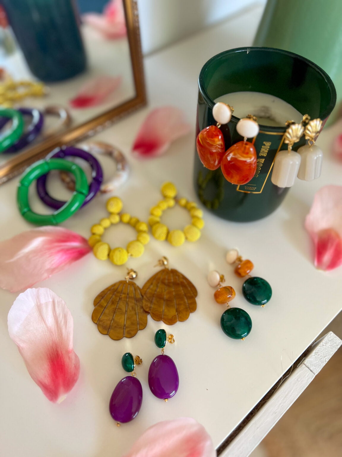 Ensemble Collier Et Boucles D'oreilles Rouge Fleurs Jaunes - Matsheshu